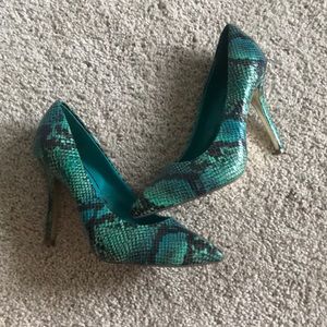 Fergie Snake Print Heels in Green